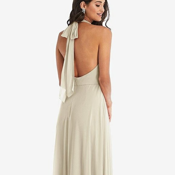 After Six 1545....High Neck Halter Backless Maxi Dress...Champagne...Sz 2 - Picture 3 of 7